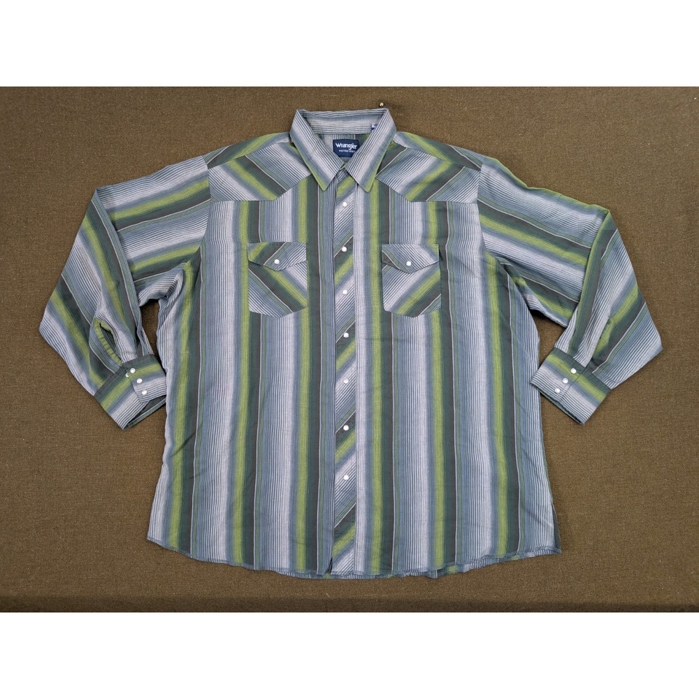 Wrangler Pearl Snap Western Shirt 2XLT Green Plaid Long Sleeve Button Up VTG